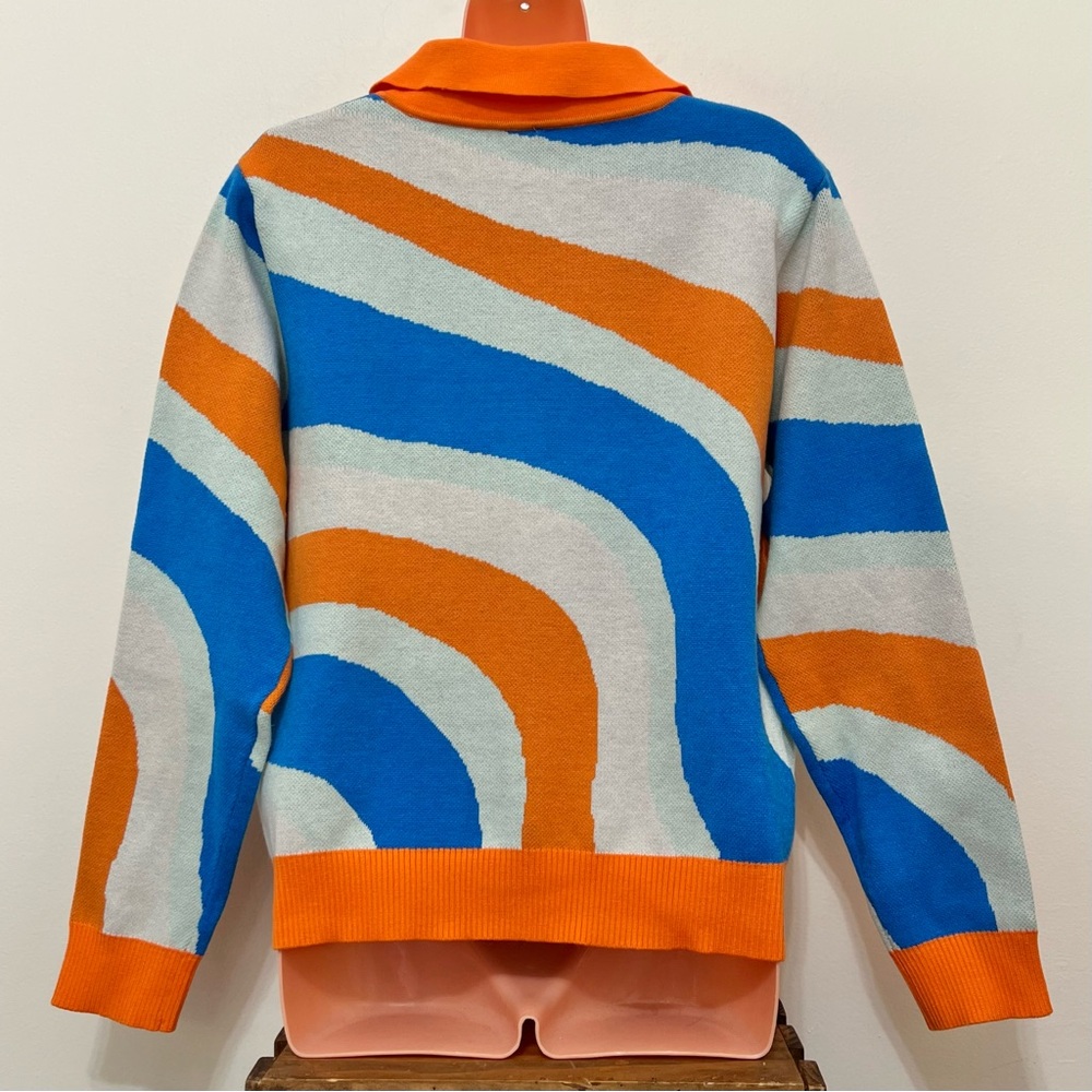 NWT Macaron Boutique Retro Style Button Up Cardigan Sweater 70’s Neon Artsy - Picture 7 of 12